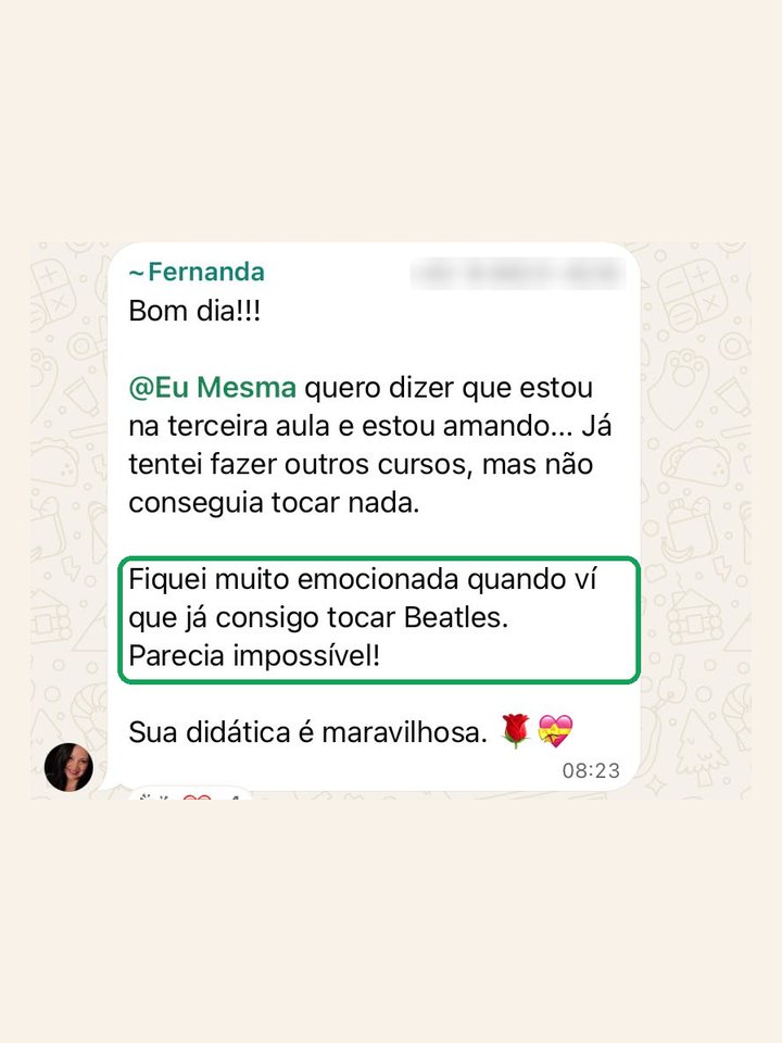 Fernanda: “já consigo tocar Beatles. Parecia impossível!”