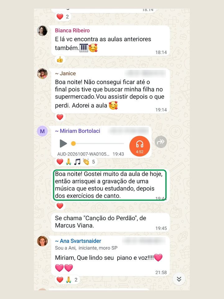 Miriam gravou a música que está estudando